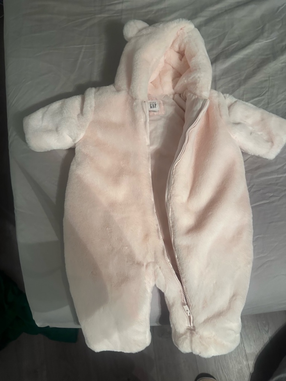 GAP Light Pink Plush Hooded Baby One-Piece